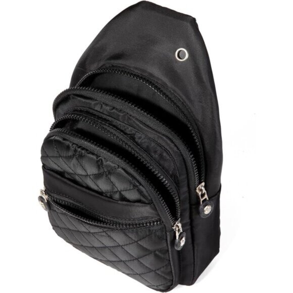 New Black Quilted Small Sling Backpack Chest Daypack Crossbody Bag main image 4